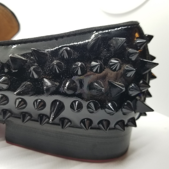 Piergitar Shiny Black Spikes Red Bottom Loafers - Picture 10 of 14